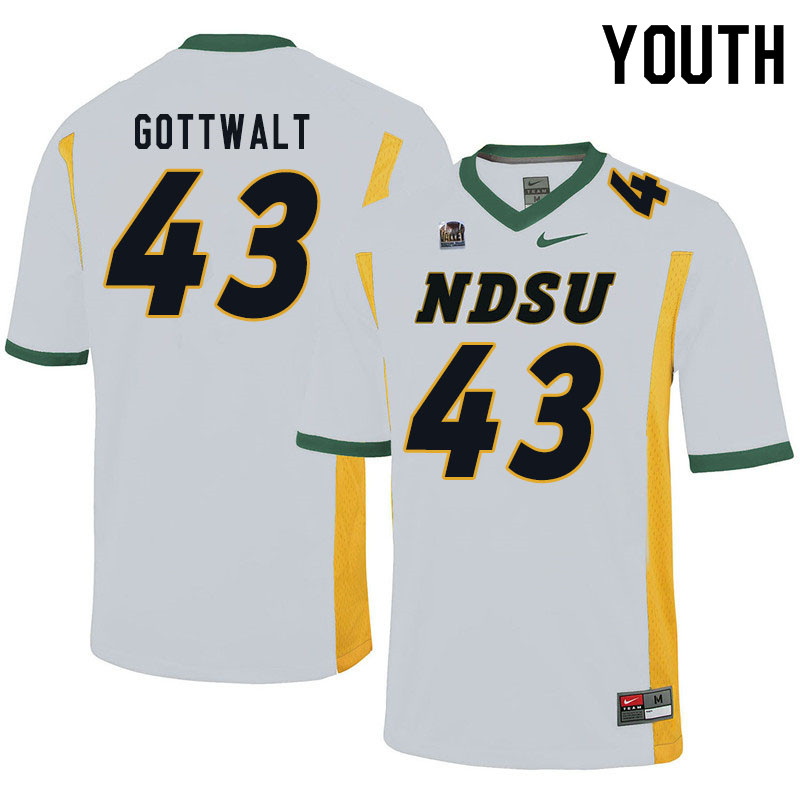 Youth #43 Zach Gottwalt North Dakota State Bison College Football Jerseys Sale-White